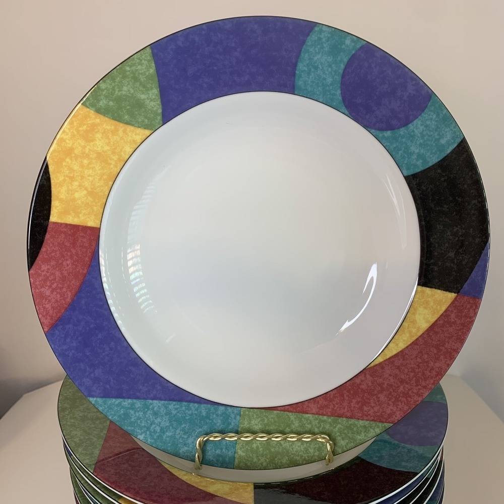 (4) Mikasa Currents Multicolor Rimmed Soup Bowls 8 1/2" - 16 Total Available